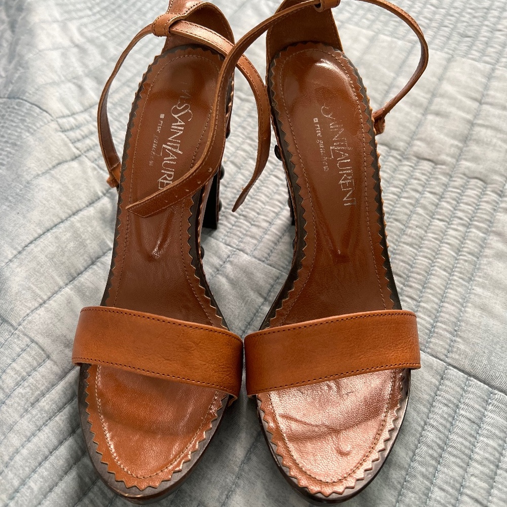 Yves Saint Laurent wood and leather heels
